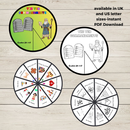 Educational wheel spinner crafts to help children the Ten Commandments.