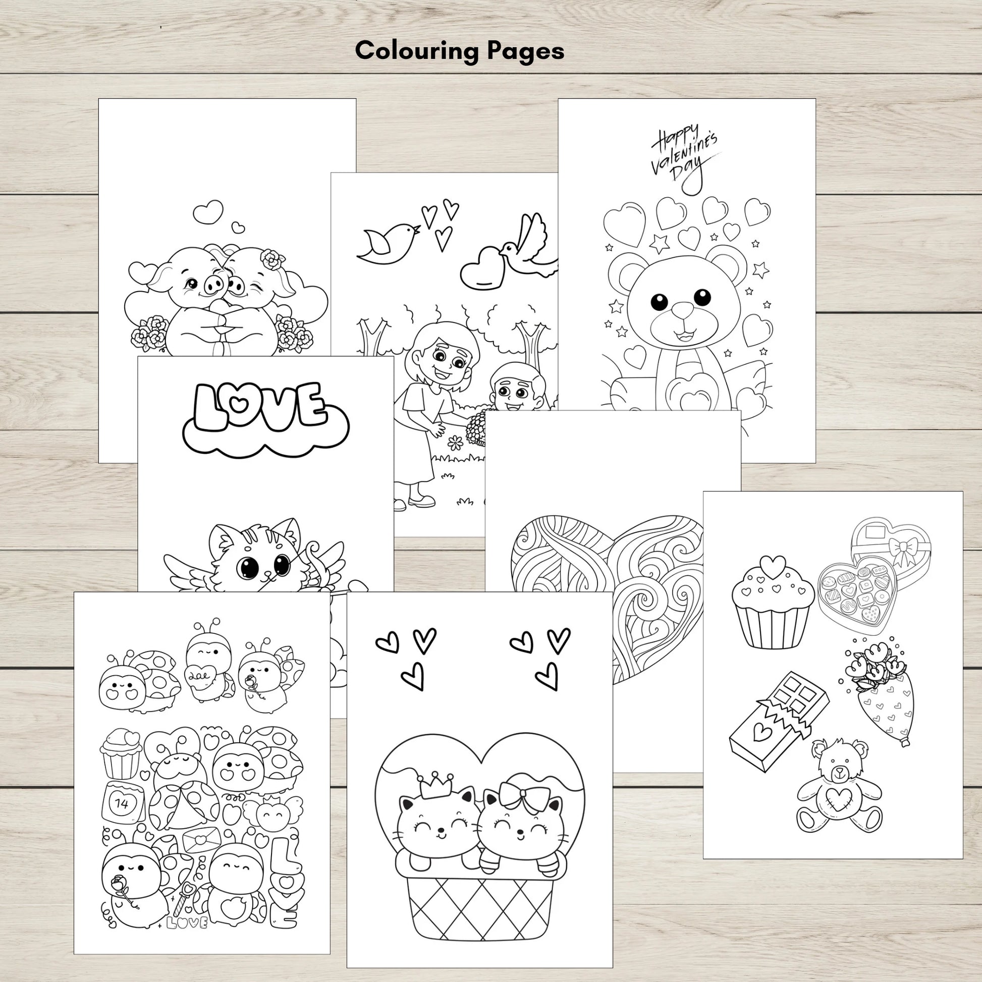 Valentine’s Day colouring pages and colour by number activities.