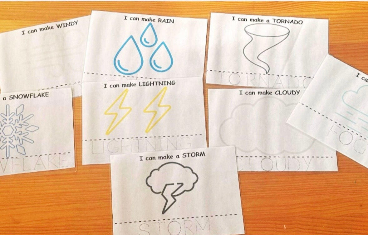 A set of printable weather playdough mats. 
