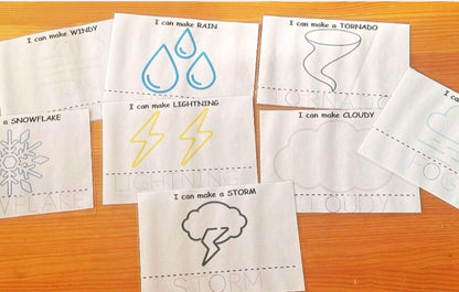 A set of printable weather playdough mats. 