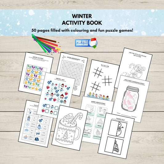A printable activity book for kids with puzzle games, colouring and learning activities. 