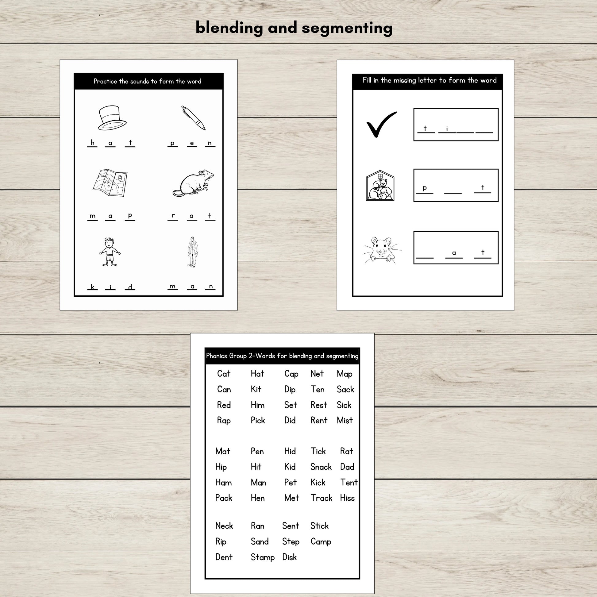 Printable phonics worksheets for blending and segmenting sounds CKEHRMD.