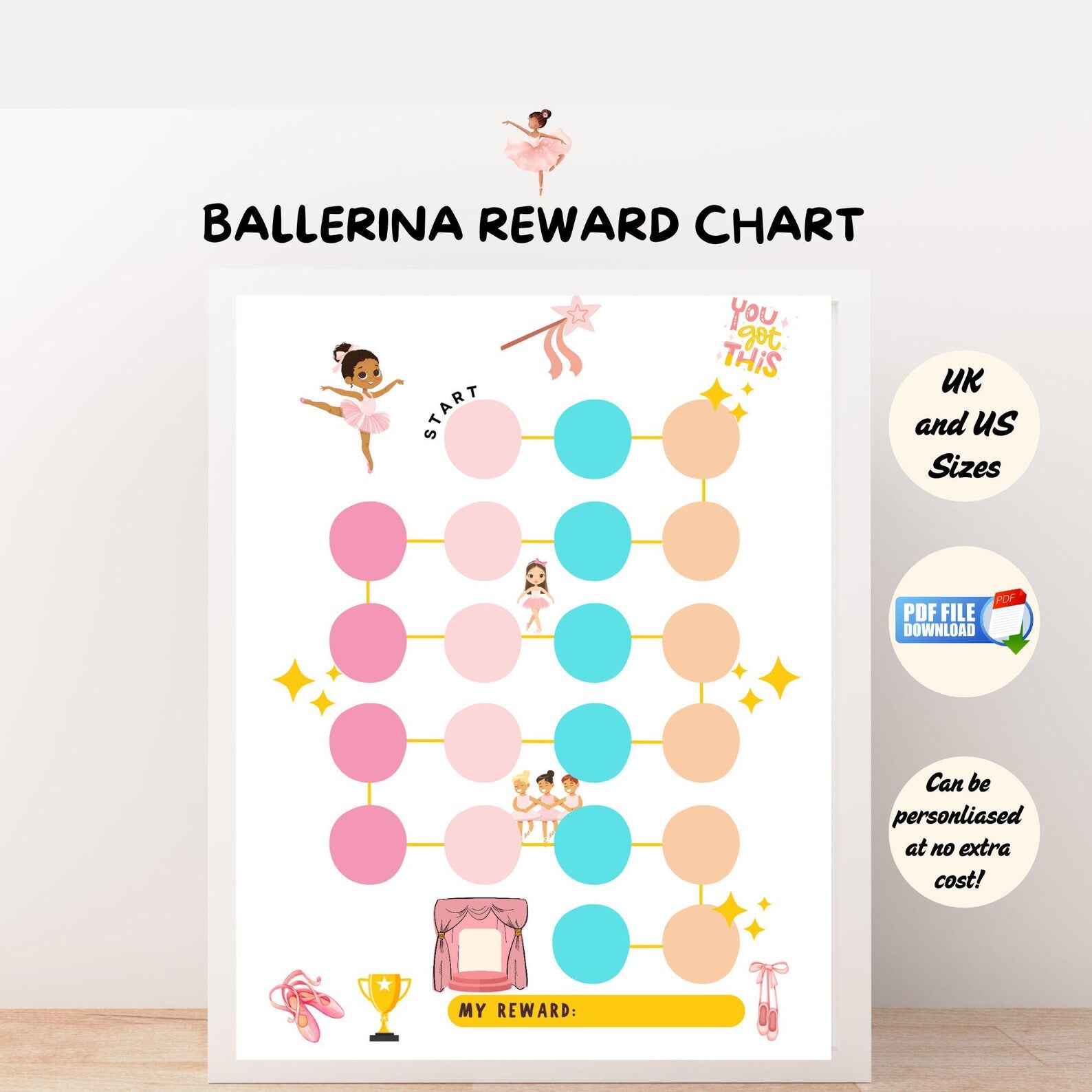 A ballerina themed reward chart printable for kids
