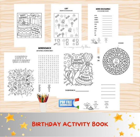 "A printable birthday activity book."