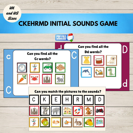 Printable CKEHRMD initial sounds phonics activity for early literacy instruction.