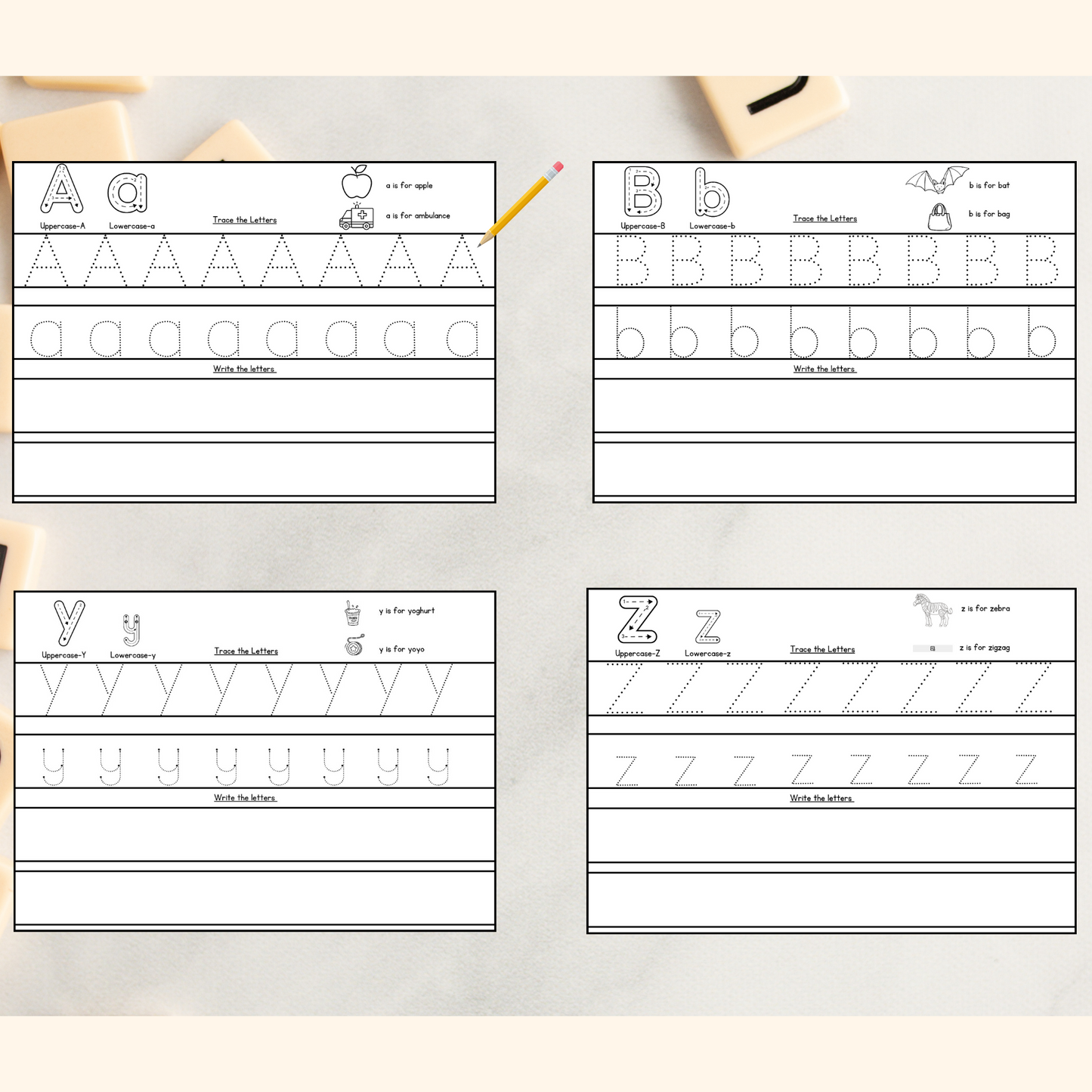 "A set of alphabet practice sheets pdf"