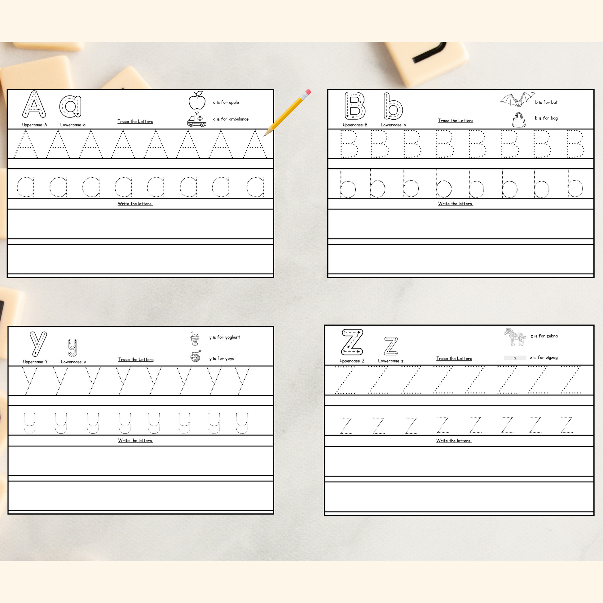 "A set of alphabet practice sheets pdf"