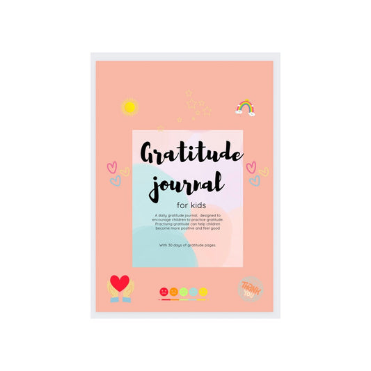 " A kids gratitude journal with a pink cover."