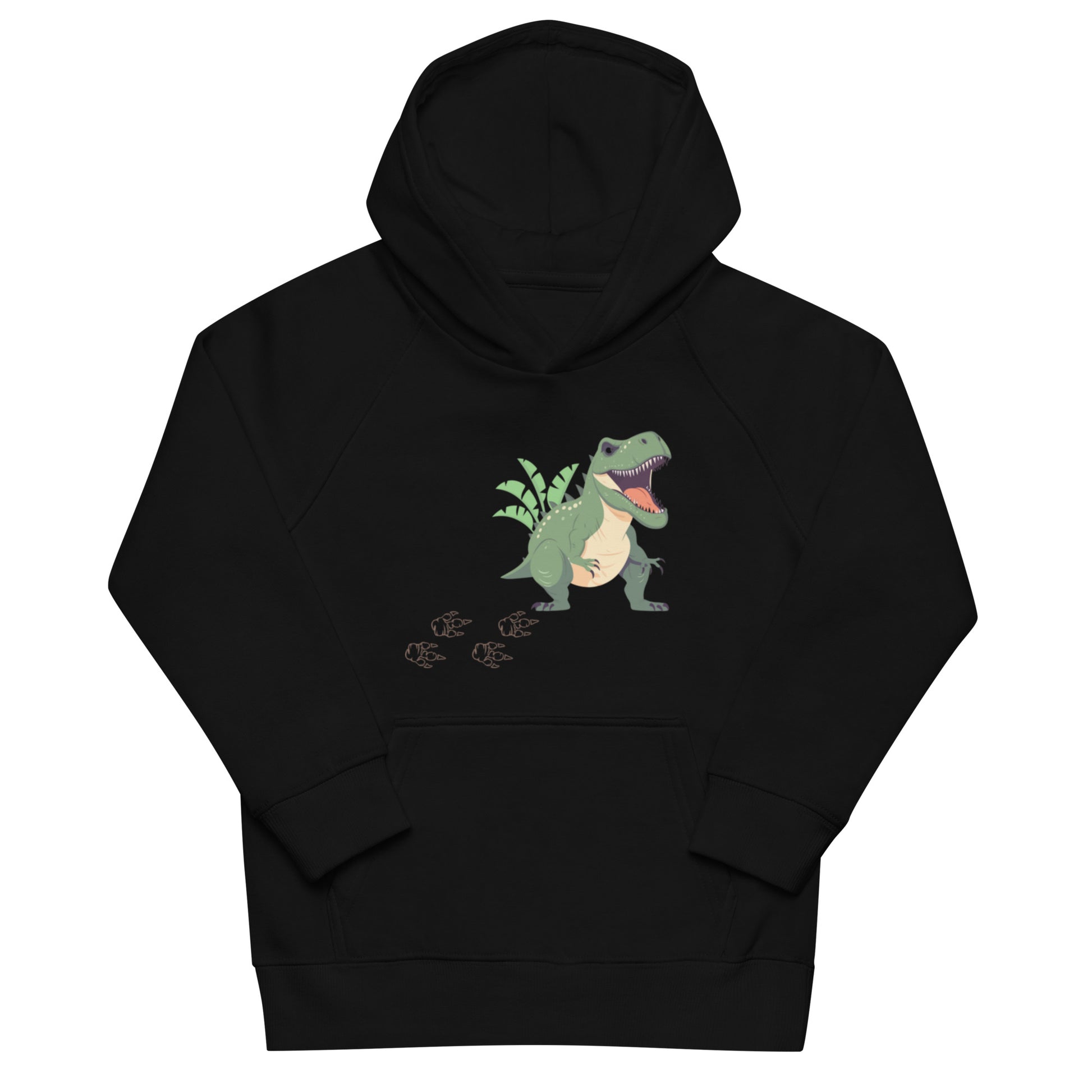 "A black kids dinosaur hoodie."