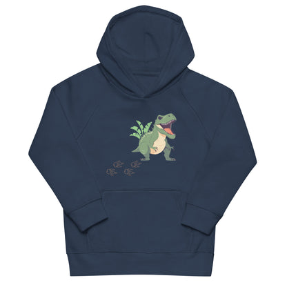 "A kids navy dinosaur hoodie."