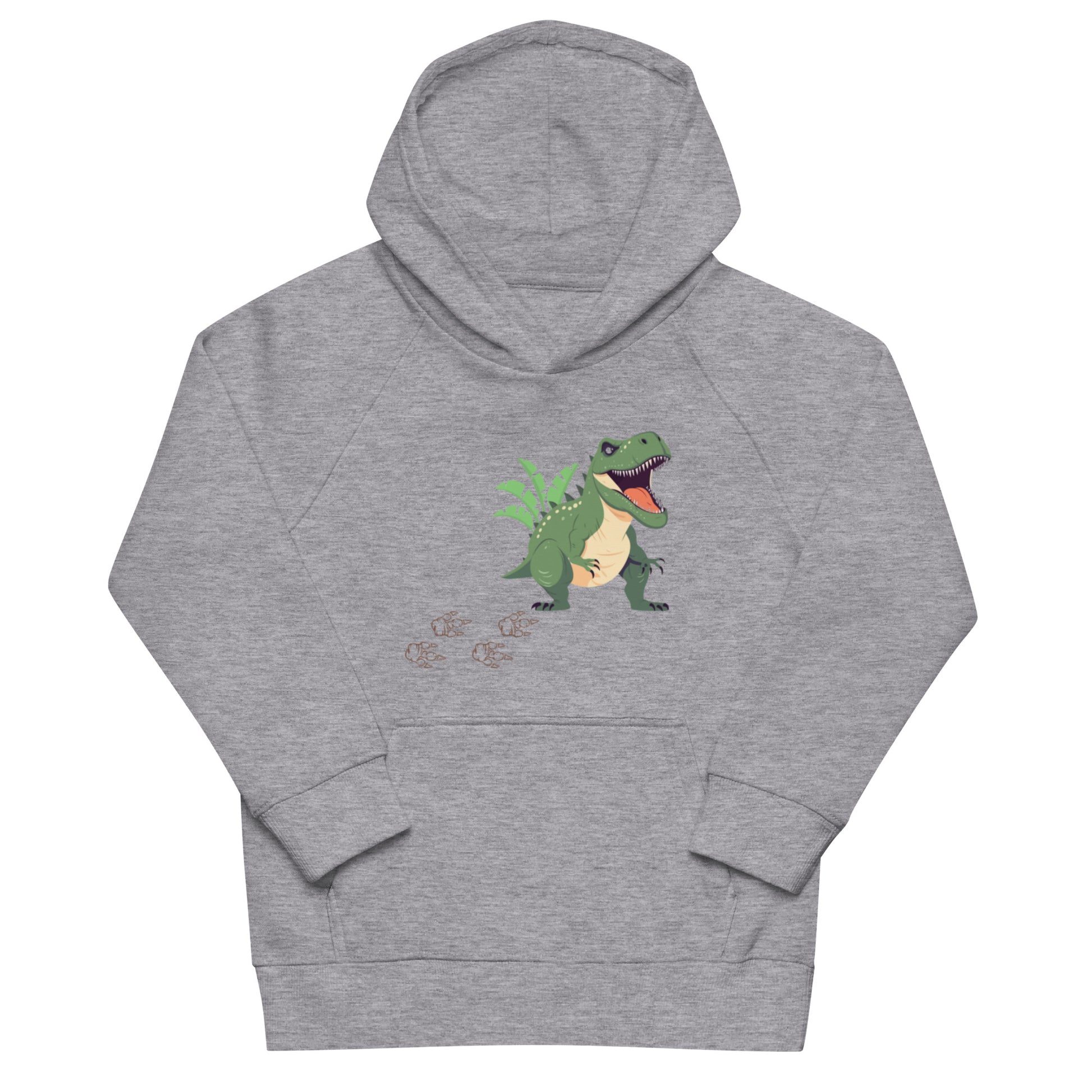 "A kids grey dinosaur hoodie."