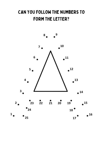 "A printable letter A connect the dots sheet."