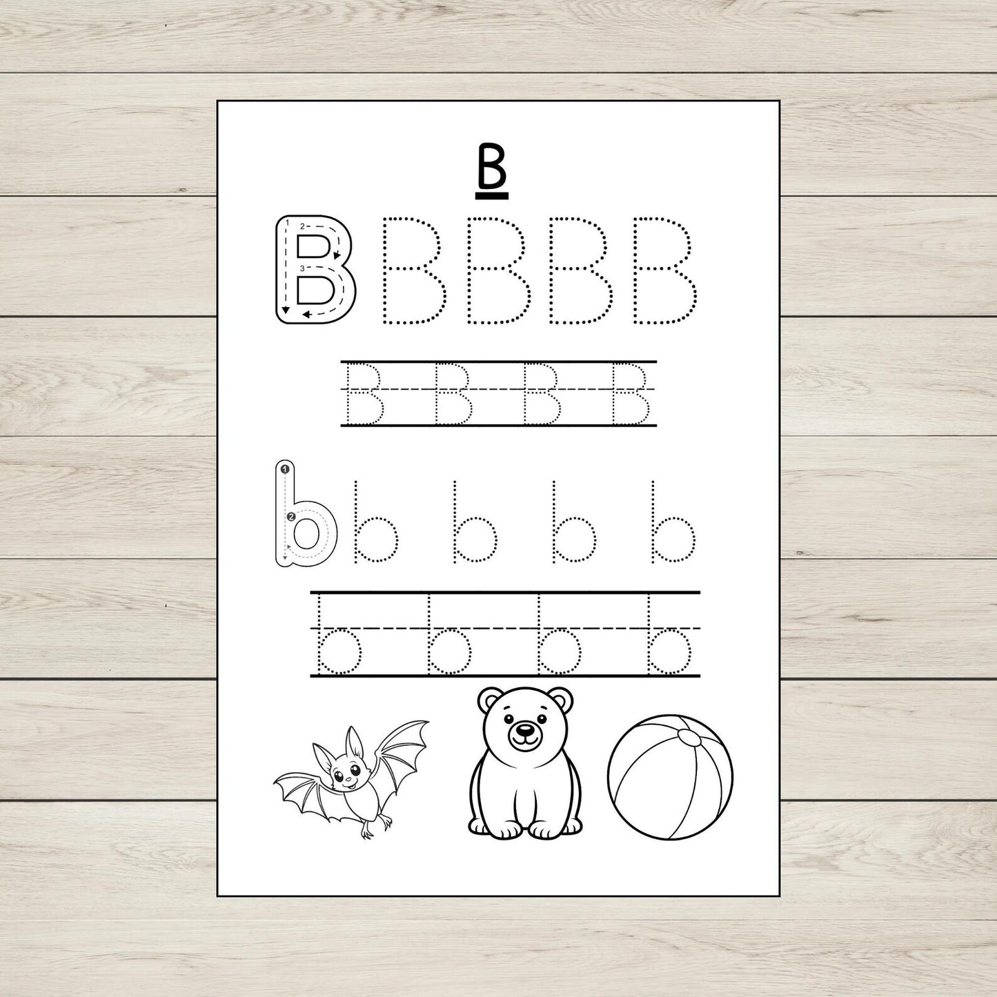 Printable letter B tracing worksheet from GOULFB phonics set for preschool handwriting practice