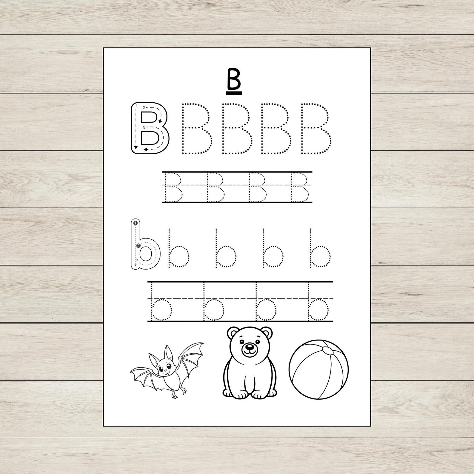 Printable letter B tracing worksheet from GOULFB phonics set for preschool handwriting practice
