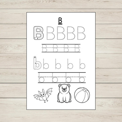 Printable letter B tracing worksheet from GOULFB phonics set for preschool handwriting practice