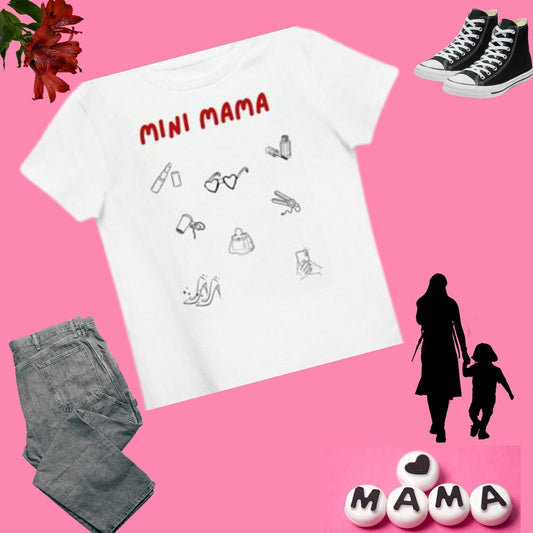 "A girls white mini mama tshirt."