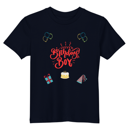 "Kids navy birthday boy shirt."