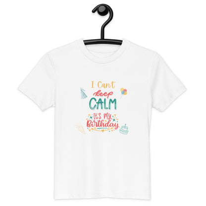 "A white kids t-shirt on a hanger with Keep Calm It's My Birthday"