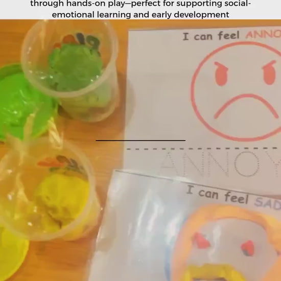 A video of printed feelings and emotions playdough mats for social emotional learning. 