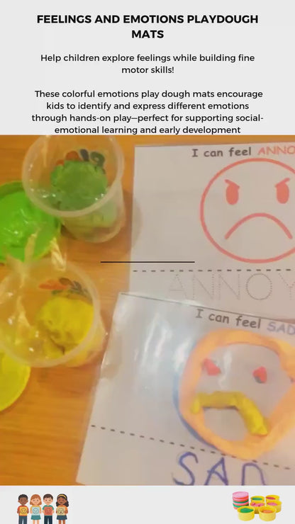 A video of printed feelings and emotions playdough mats for social emotional learning. 
