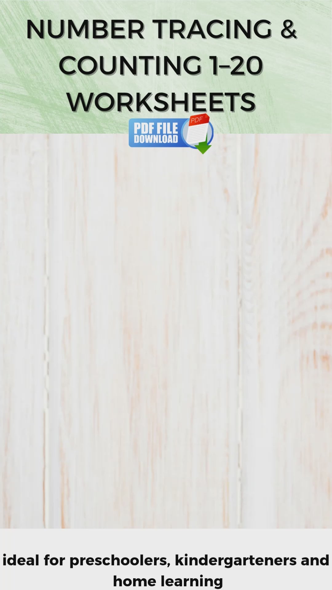 A video showing printable number tracing and counting worksheets for early learners. 