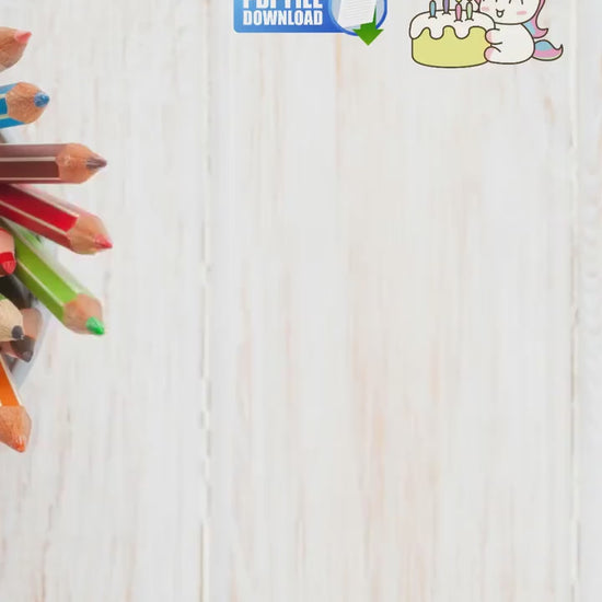A video showing a printable activity sheets with colouring and puzzles for unicorn themed birthday parties. 