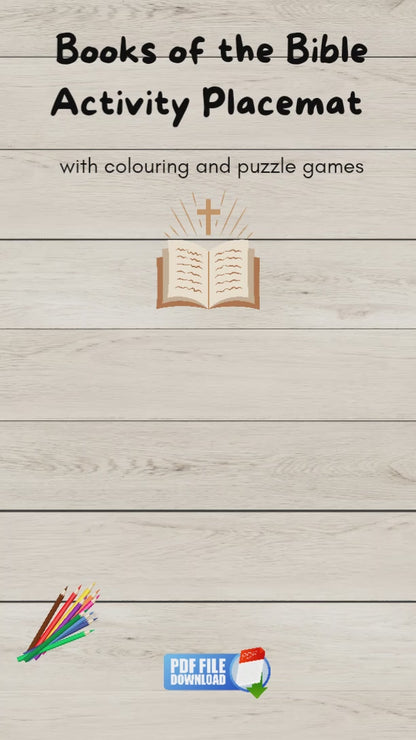 A video showing a printable books of the bible activity placemat for kids.