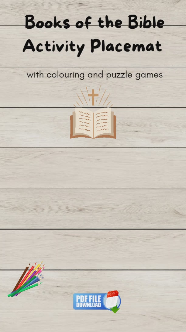 A video showing a printable books of the bible activity placemat for kids.