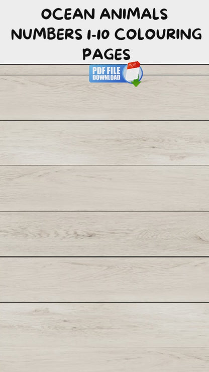 A video featuring a set of printable colouring pages with ocean animals and numbers 1-10 for early learners. 