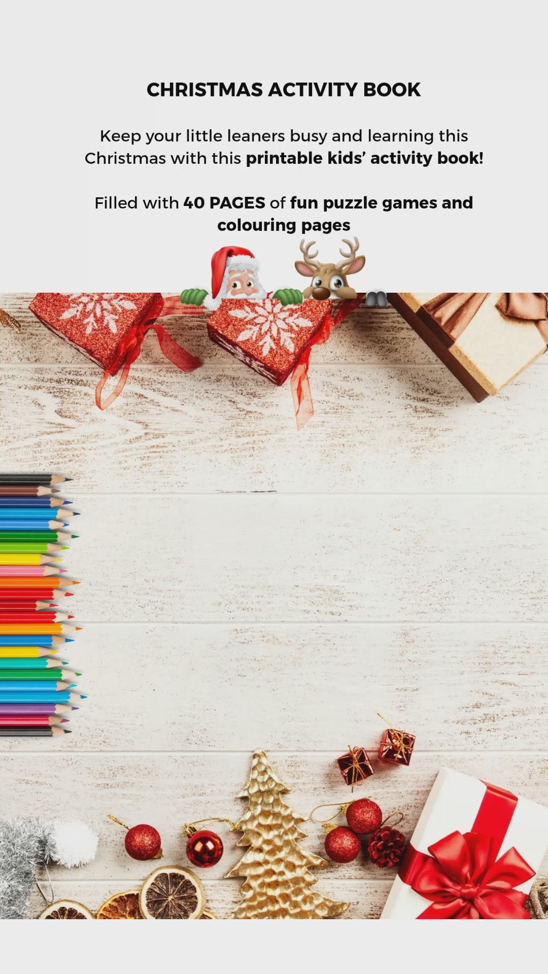 A video showing a printable Christmas Activity and Colouring book for Kids.