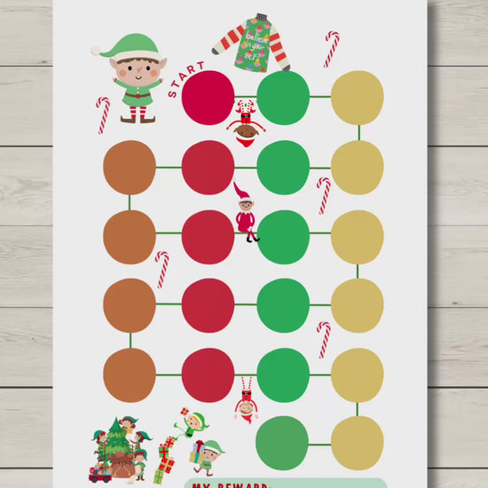 A printable reward chart with elf-theme for kids.