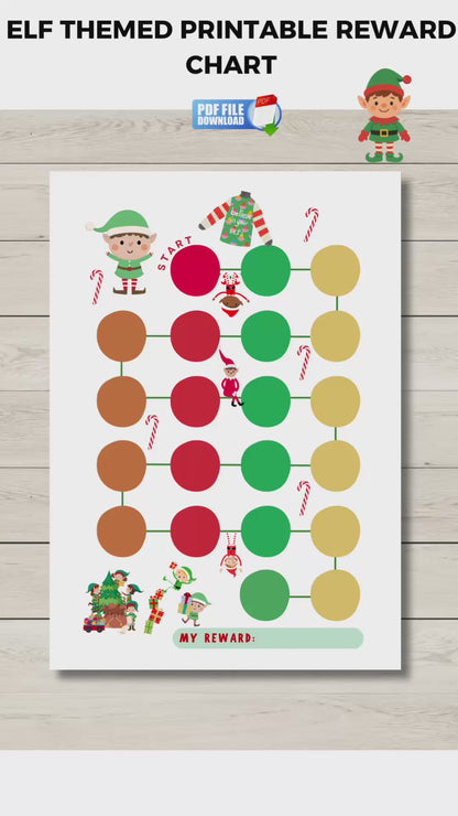 A printable reward chart with elf-theme for kids.