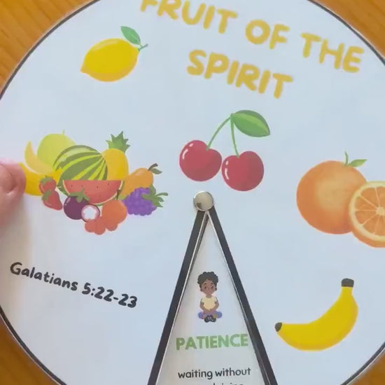 A video showing a printed coloured Fruit of the Spirit wheel craft for kids. 