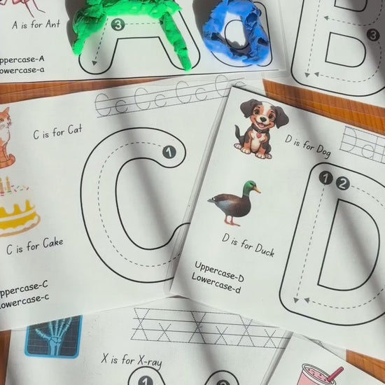 A video showcasing a set of printable alphabet playdough mats. 