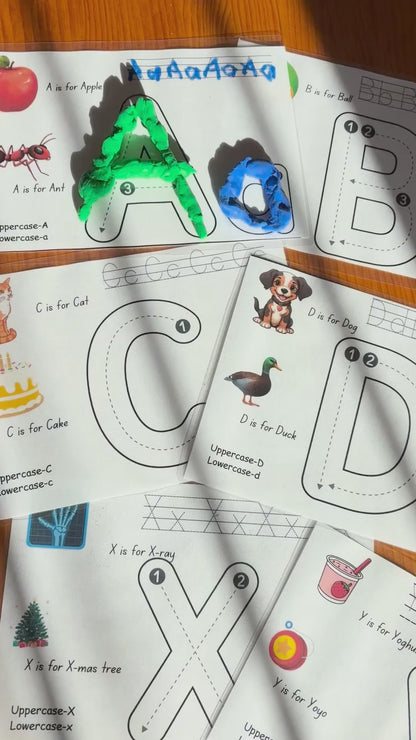 A video showcasing a set of printable alphabet playdough mats. 