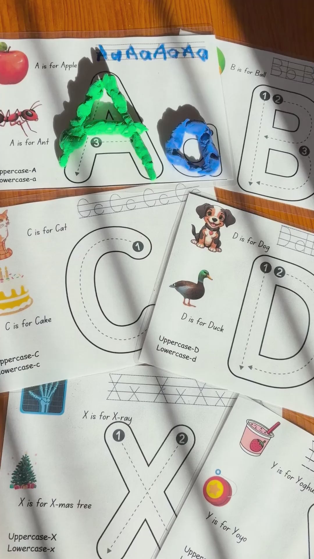 A video showcasing a set of printable alphabet playdough mats. 