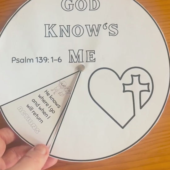 Printable “God knows me” Bible craft wheel based on Psalm 139:1–6-assembly required.