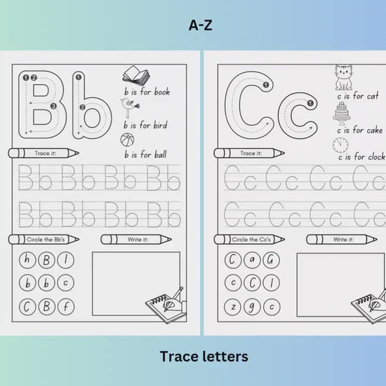 A video of A to Z letter tracing worksheet for developing fine motor and literacy skills.