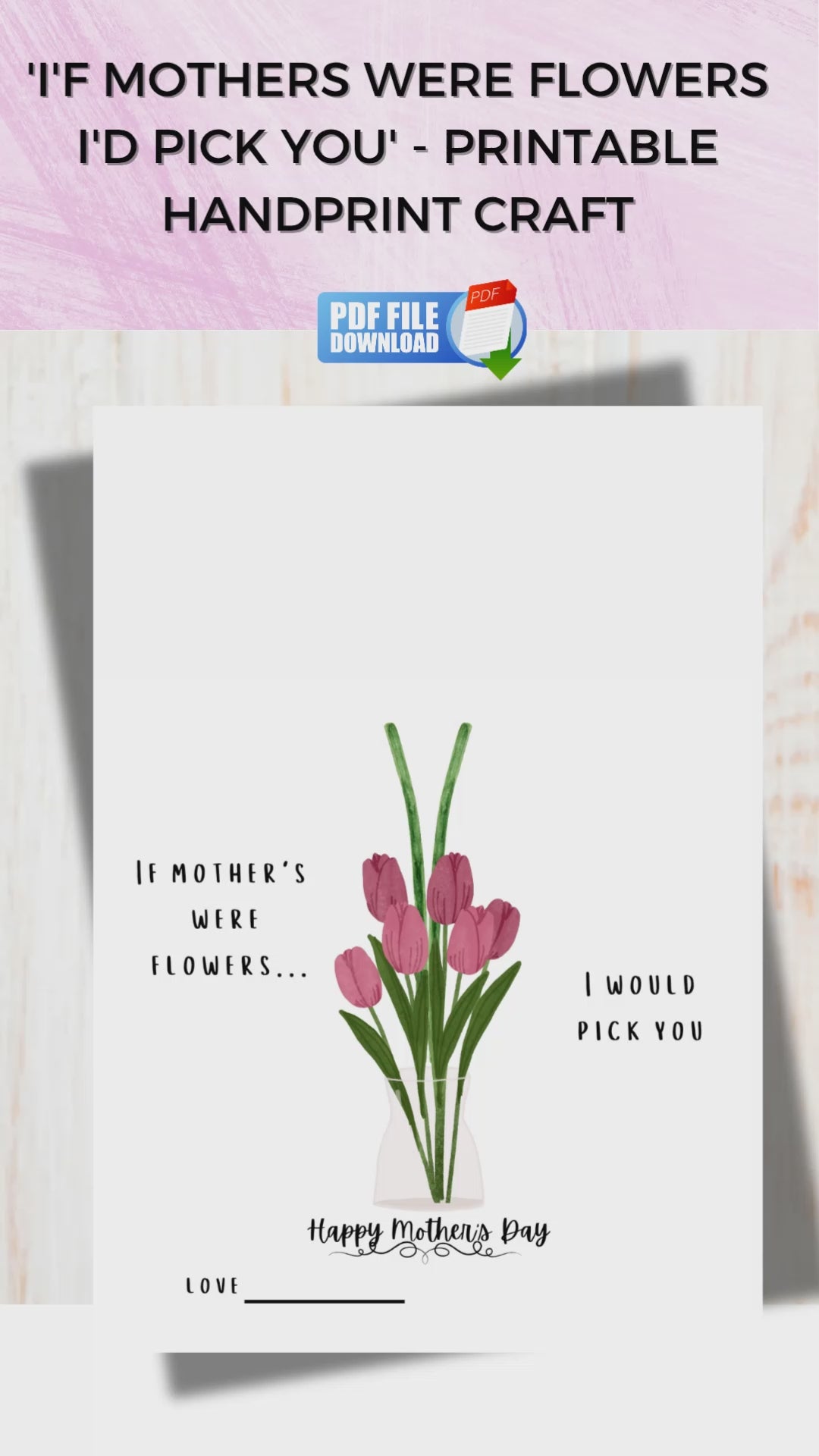 A preview of a Mother's Day printable handprint flower craft for kids. 