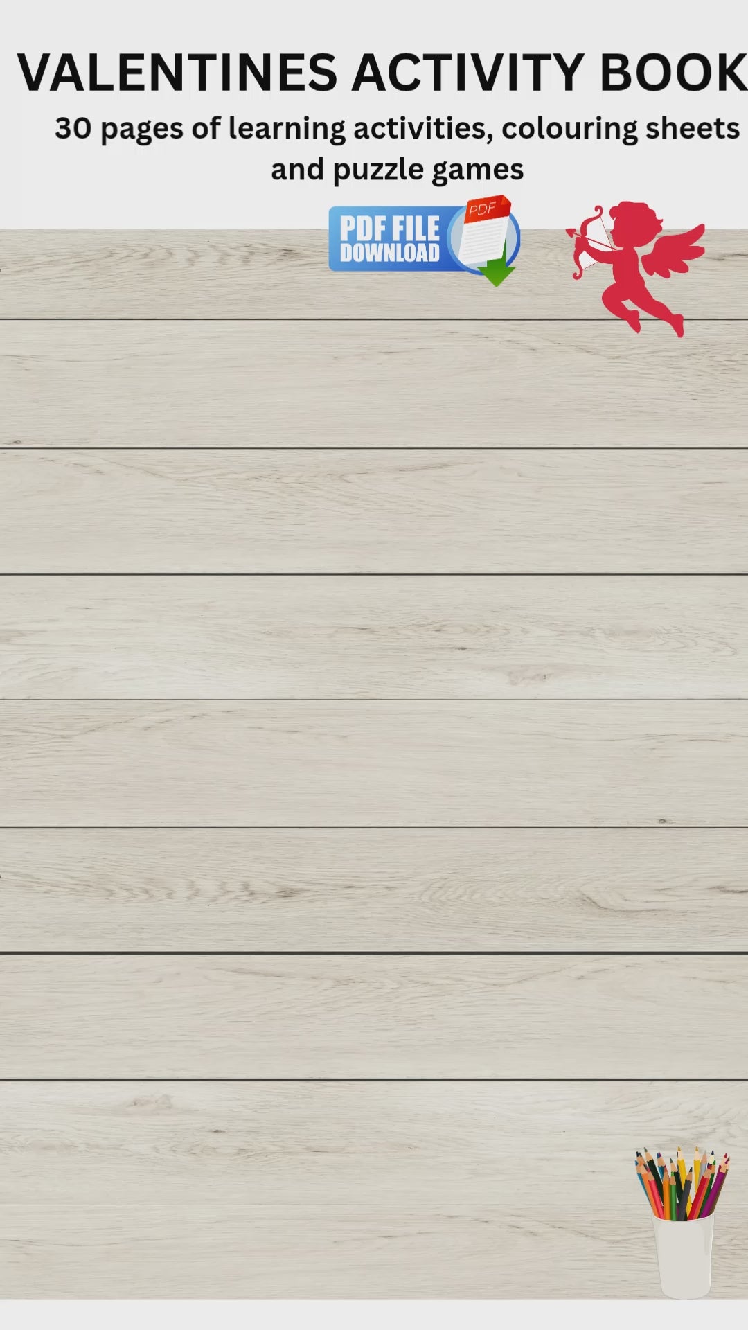 A video showing a Printable Valentine’s Day Activity Book for Kids.