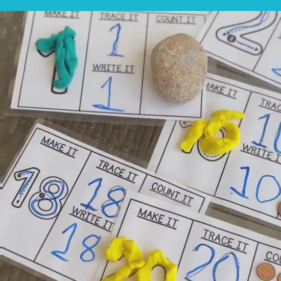 Video demonstration of printable number play dough mats for kids showing number tracing and fine motor activities for numbers 1 to 20.