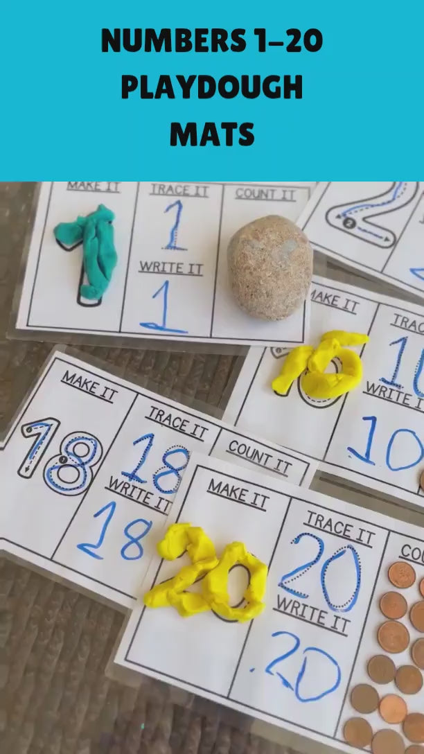 Video demonstration of printable number play dough mats for kids showing number tracing and fine motor activities for numbers 1 to 20.