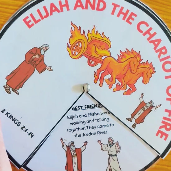 A video showing a colouring wheel craft in  colour to show Elijah and the Chariot of Fire Story. 