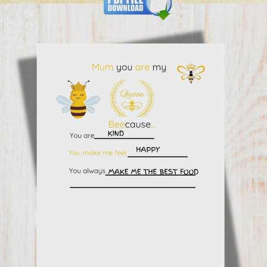 A video showing a 'Mum you are my Queen Bee' printable handprint craft. 