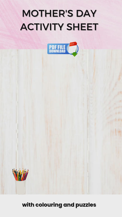 Video preview of a printable activity and colouring sheet for kids specially for Mother's Day.