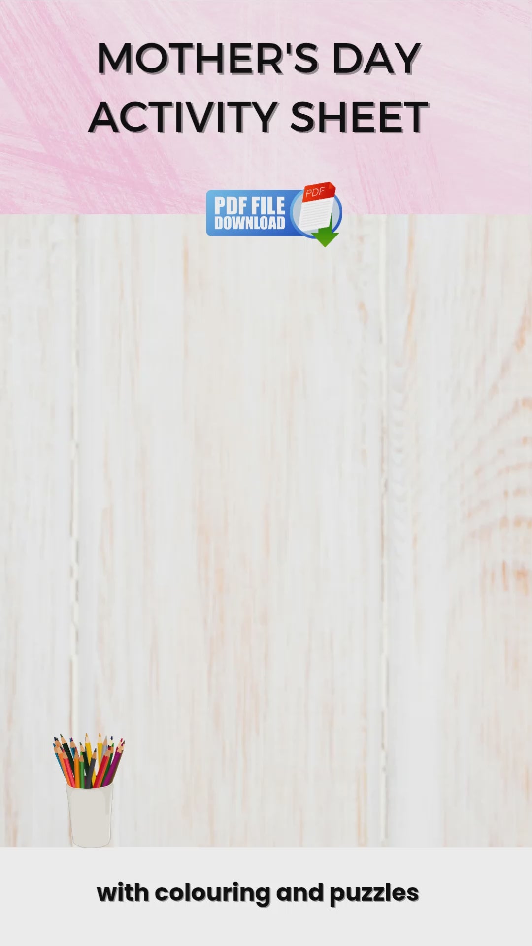 Video preview of a printable activity and colouring sheet for kids specially for Mother's Day.