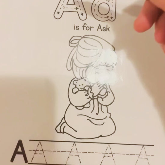 A video showing the letter A activity sheet as part of Bible Alphabet Phonics Printable Activity Sheets for Kids. 
