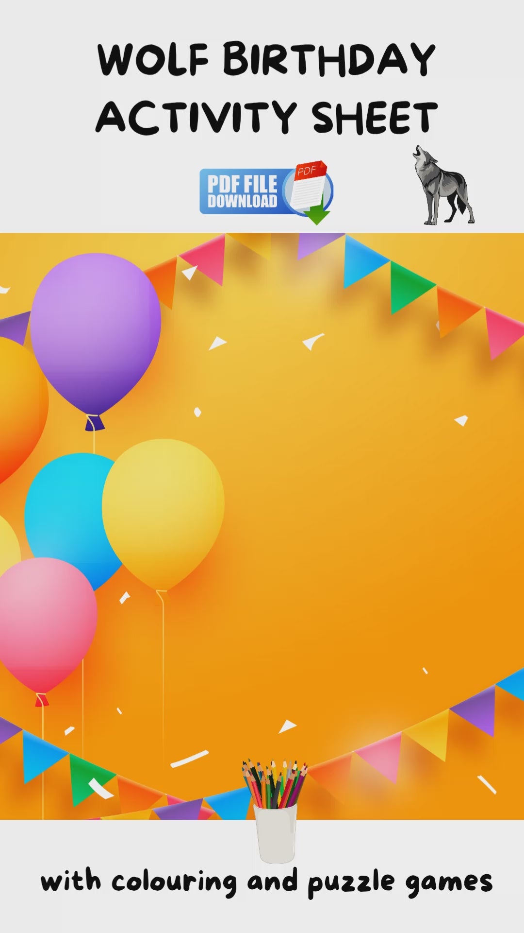 A video showing a printable birthday activity and colouring sheet for kids. 
