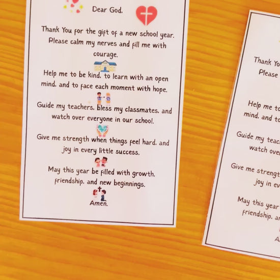 A video showcasing some back to school prayer cards for kids. 