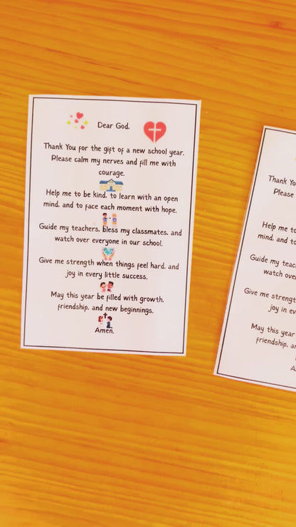 A video showcasing some back to school prayer cards for kids. 